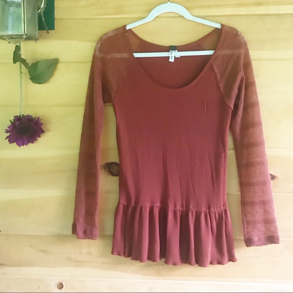 Free People Tops - Free People peplum rust waffle knit top Small